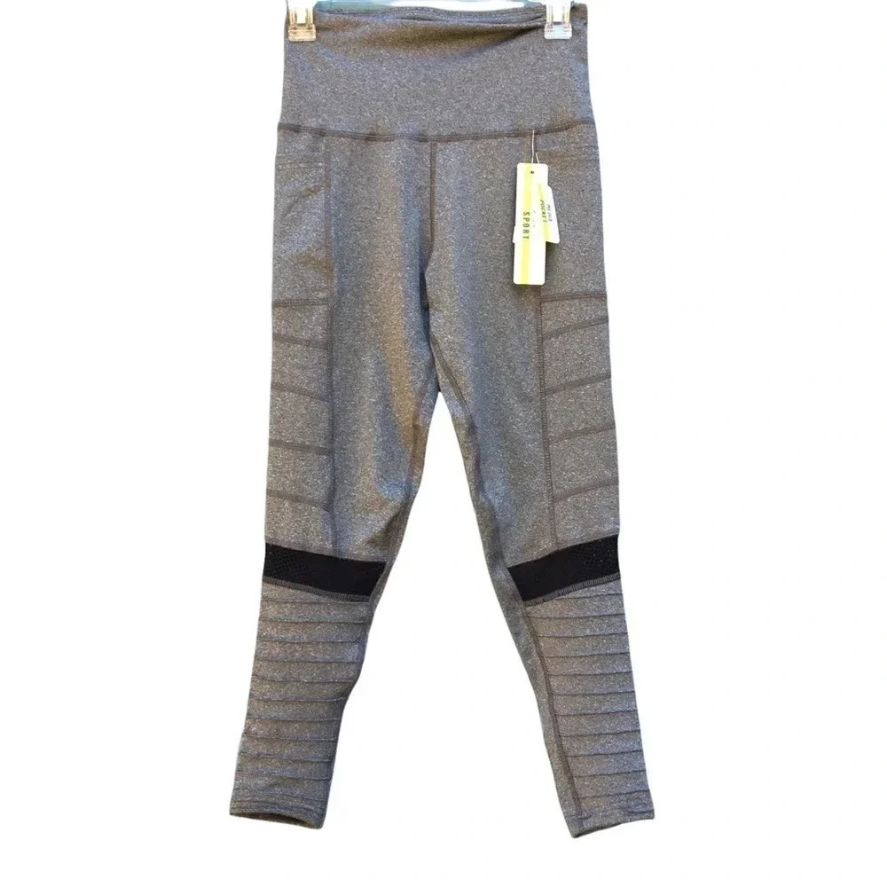 NWT Nicole Miller Sport Gray Skinny Athletic Workout Leggings Size Small v6x